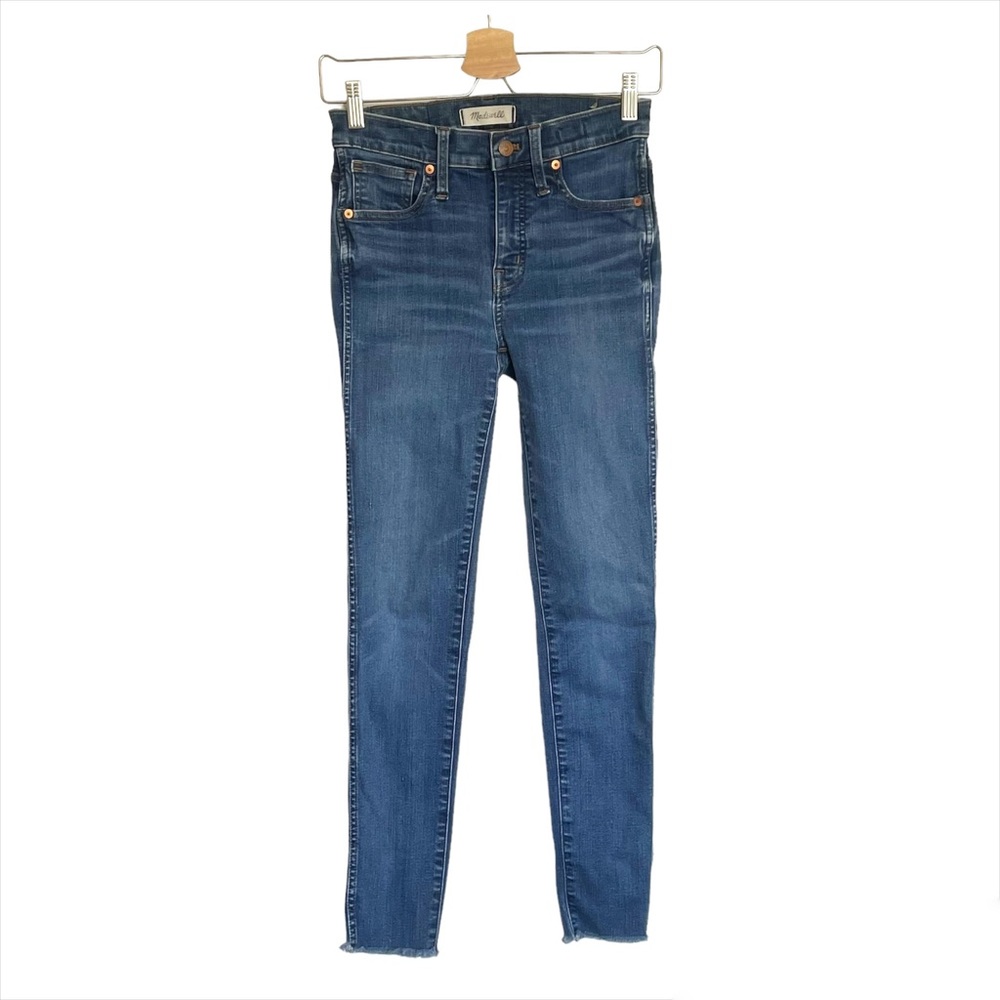Madewell 9” High Rise Skinny Crop Jeans Destructed Hem Medium Wash Ankle Length - Picture 8 of 16